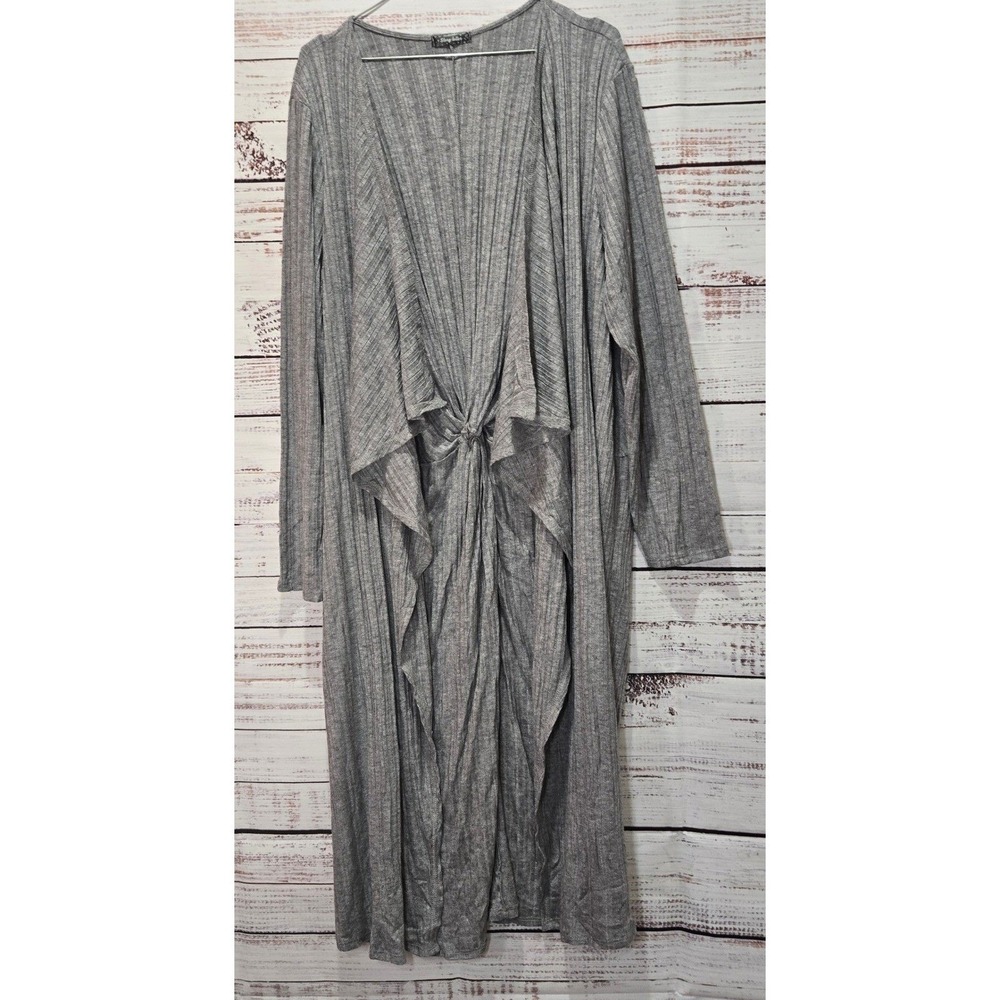 Duster Cardigan‎ Women's 1X NEW Open Front Ribbed Twist Back Light Gray